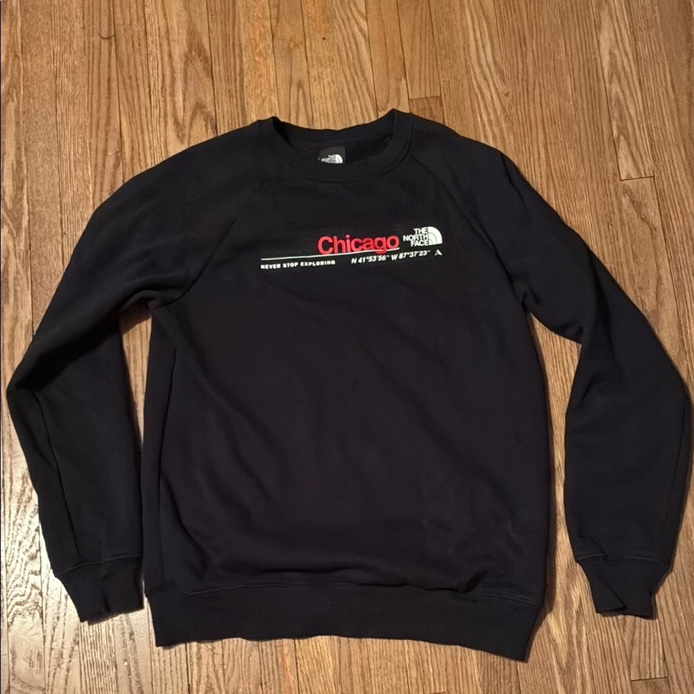 The North Face Black Crewneck with Red Chicago Design
